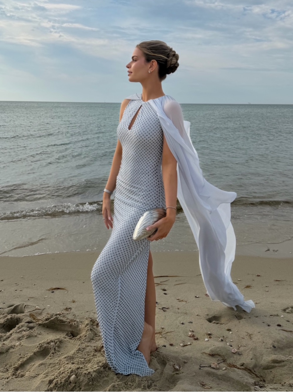 Self-Portrait Light Blue Evening Gown with Cape